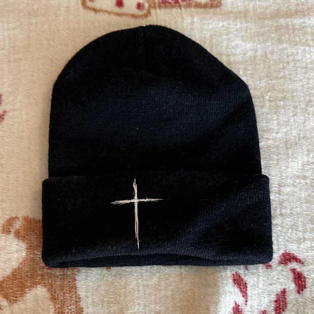 Classic Black Hat with White Cross Design
